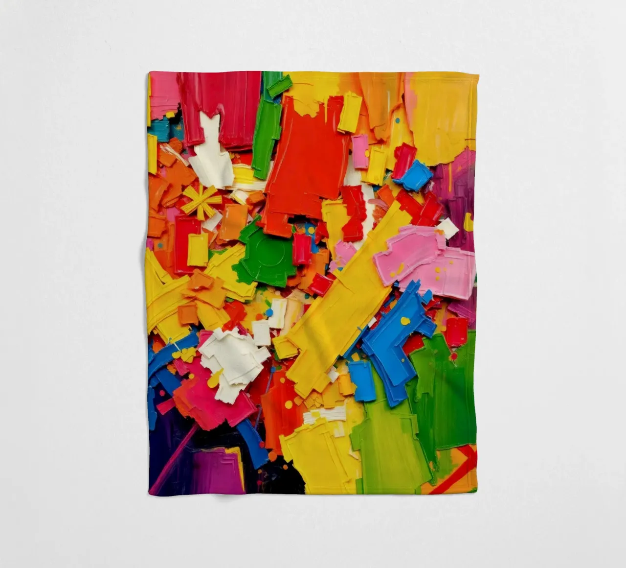 Bright color explosion with abstract shapes and textures fleece blanket by DesignDoodle