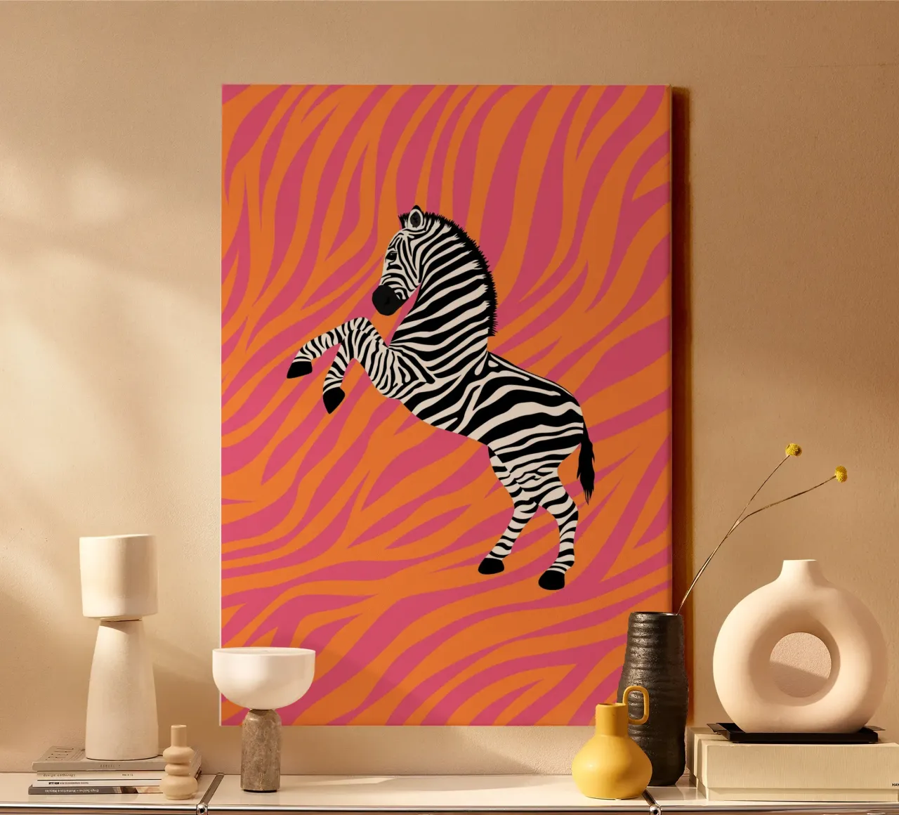 Psychedelic Pink Zebra Stripes Abstract Animal Pop Art canvas by NorwesClub