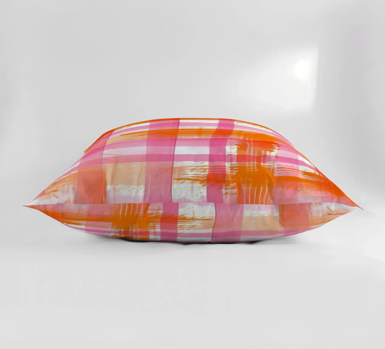Pink Orange Gingham Abstract Geometric Pop Art Grid decorative cushion by NorwesClub