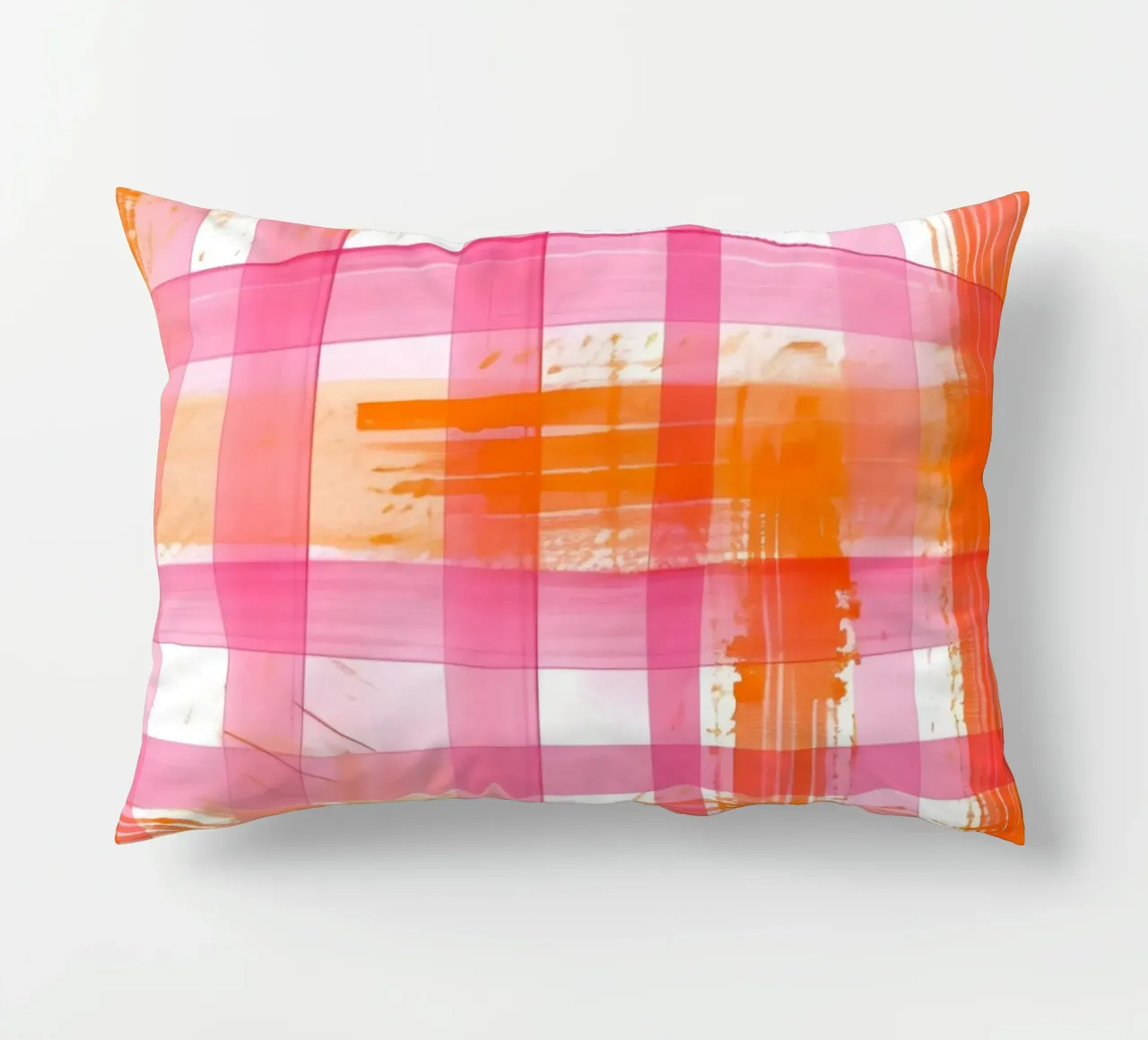 Pink Orange Gingham Abstract Geometric Pop Art Grid decorative cushion by NorwesClub