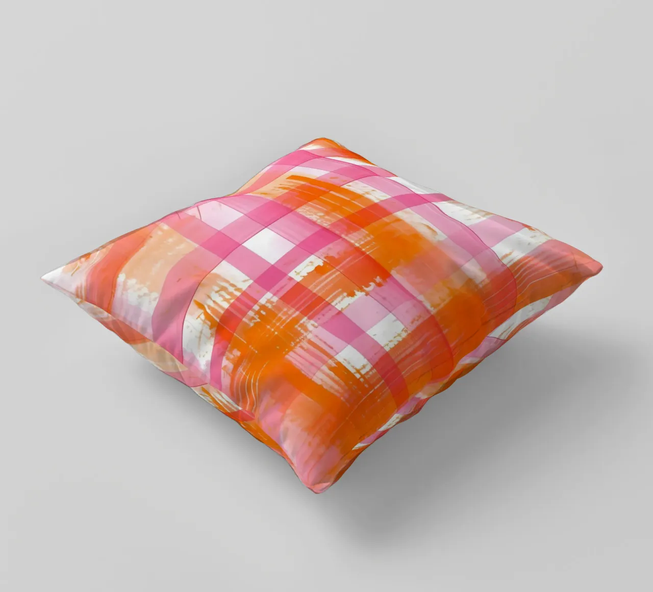 Pink Orange Gingham Abstract Geometric Pop Art Grid decorative cushion by NorwesClub
