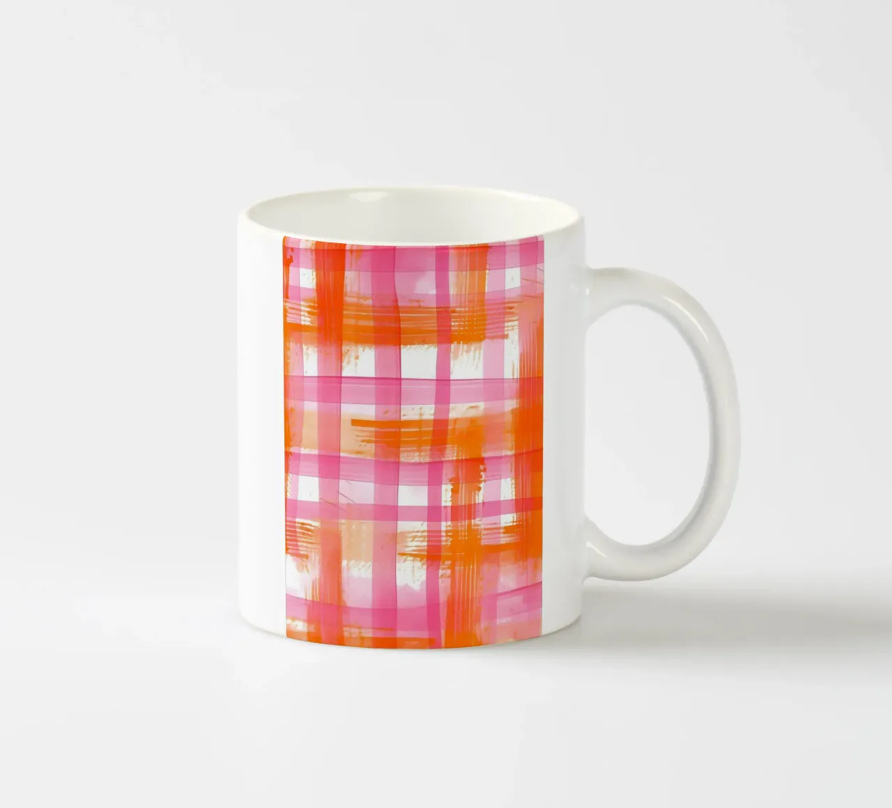 Rosa Arancione Gingham Astratto Geometrico Pop Art Griglia tazza in ceramica da NorwesClub