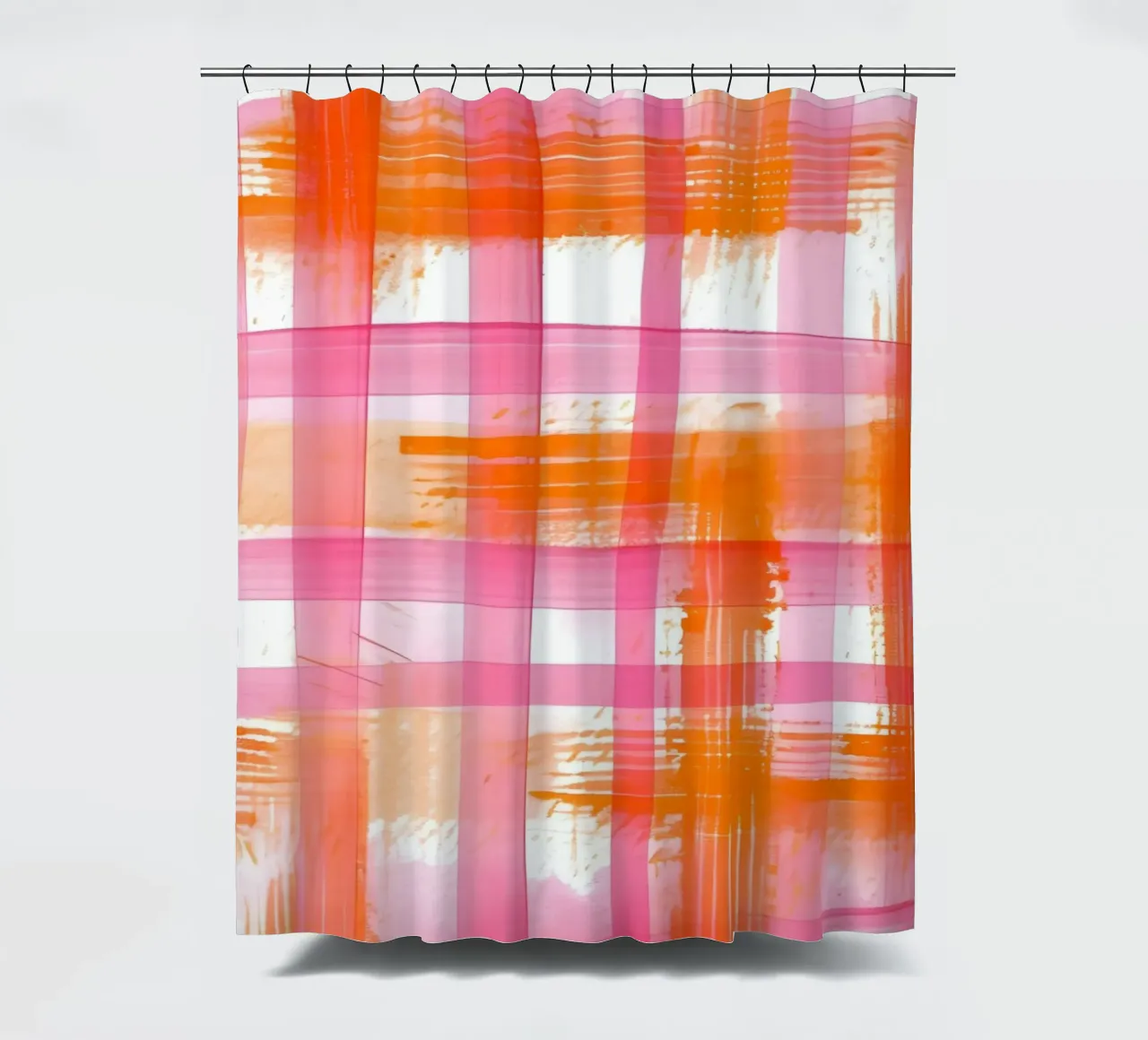 Pink Orange Gingham Abstract Geometric Pop Art Grid shower curtain by NorwesClub