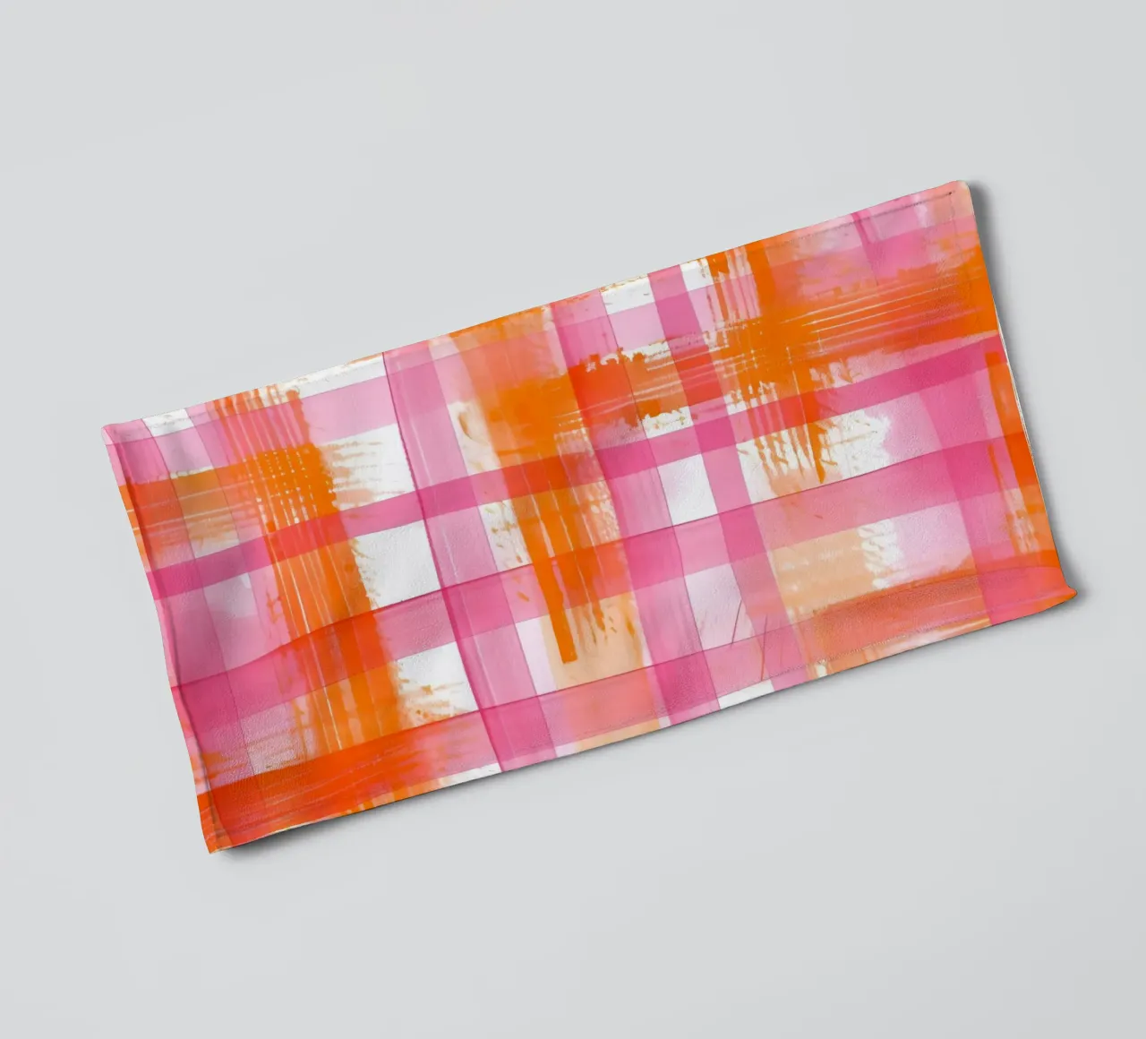 Pink Orange Gingham Abstract Geometric Pop Art Grid towel by NorwesClub