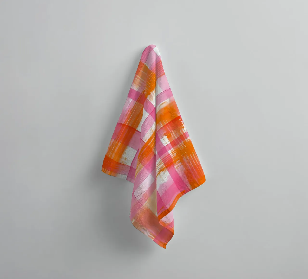 Pink Orange Gingham Abstract Geometric Pop Art Grid towel by NorwesClub