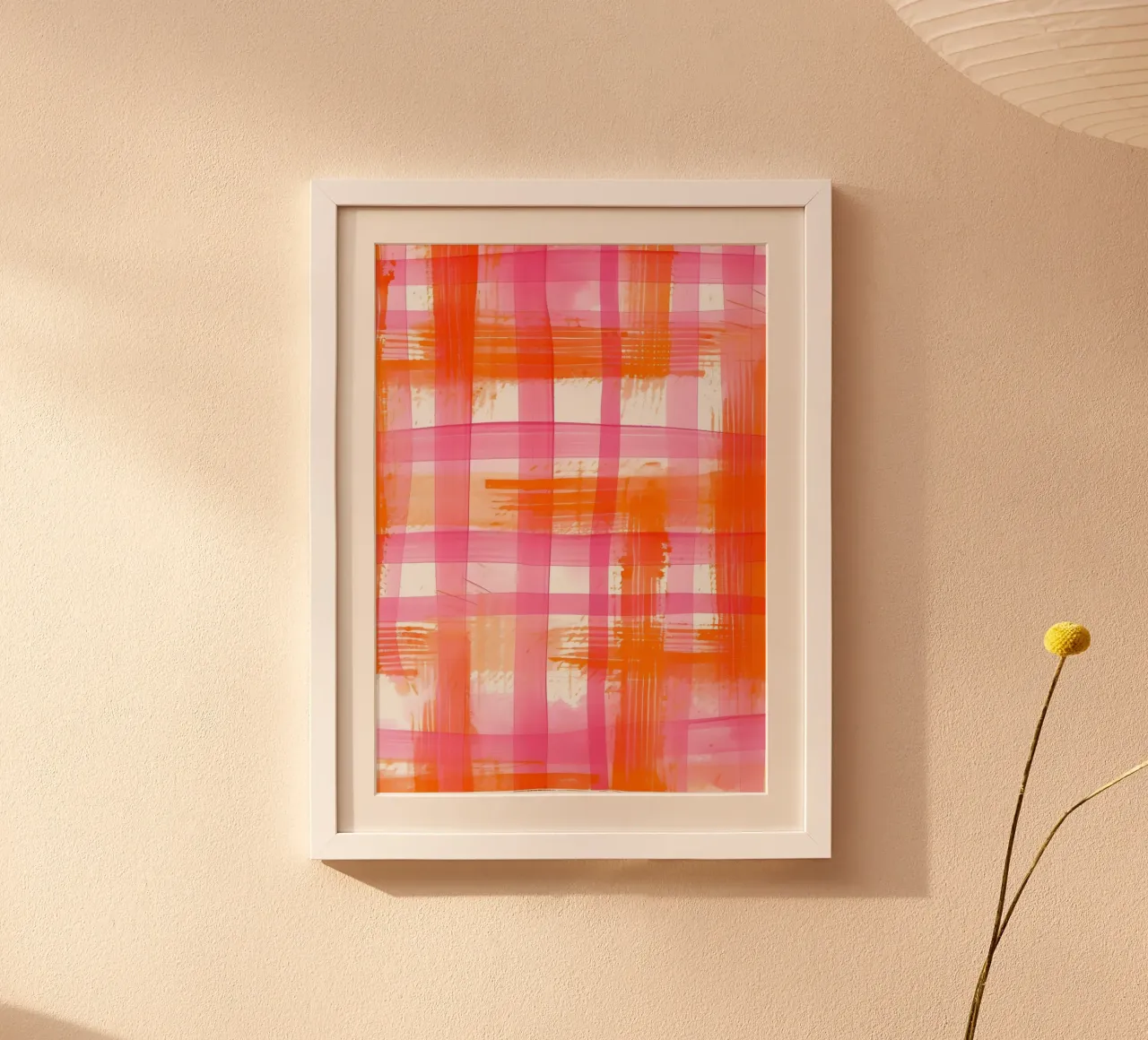 Rosa Naranja Gingham Abstracto Geométrico Pop Art Cuadrícula poster de NorwesClub
