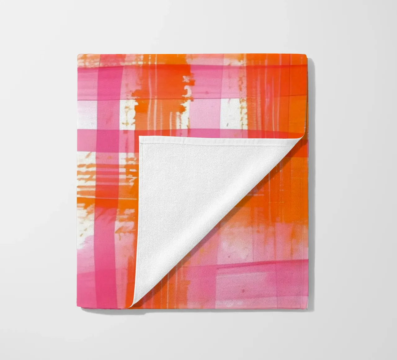Pink Orange Gingham Abstract Geometric Pop Art Grid beach towel by NorwesClub