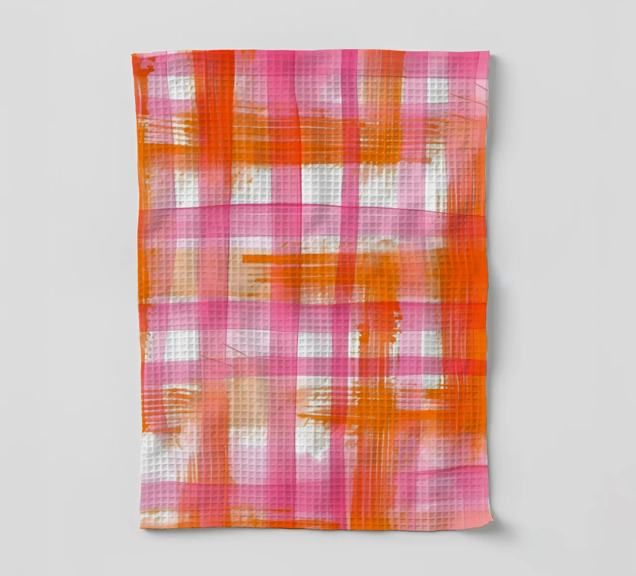 Pink Orange Gingham Abstract Geometric Pop Art Grid tea towel by NorwesClub