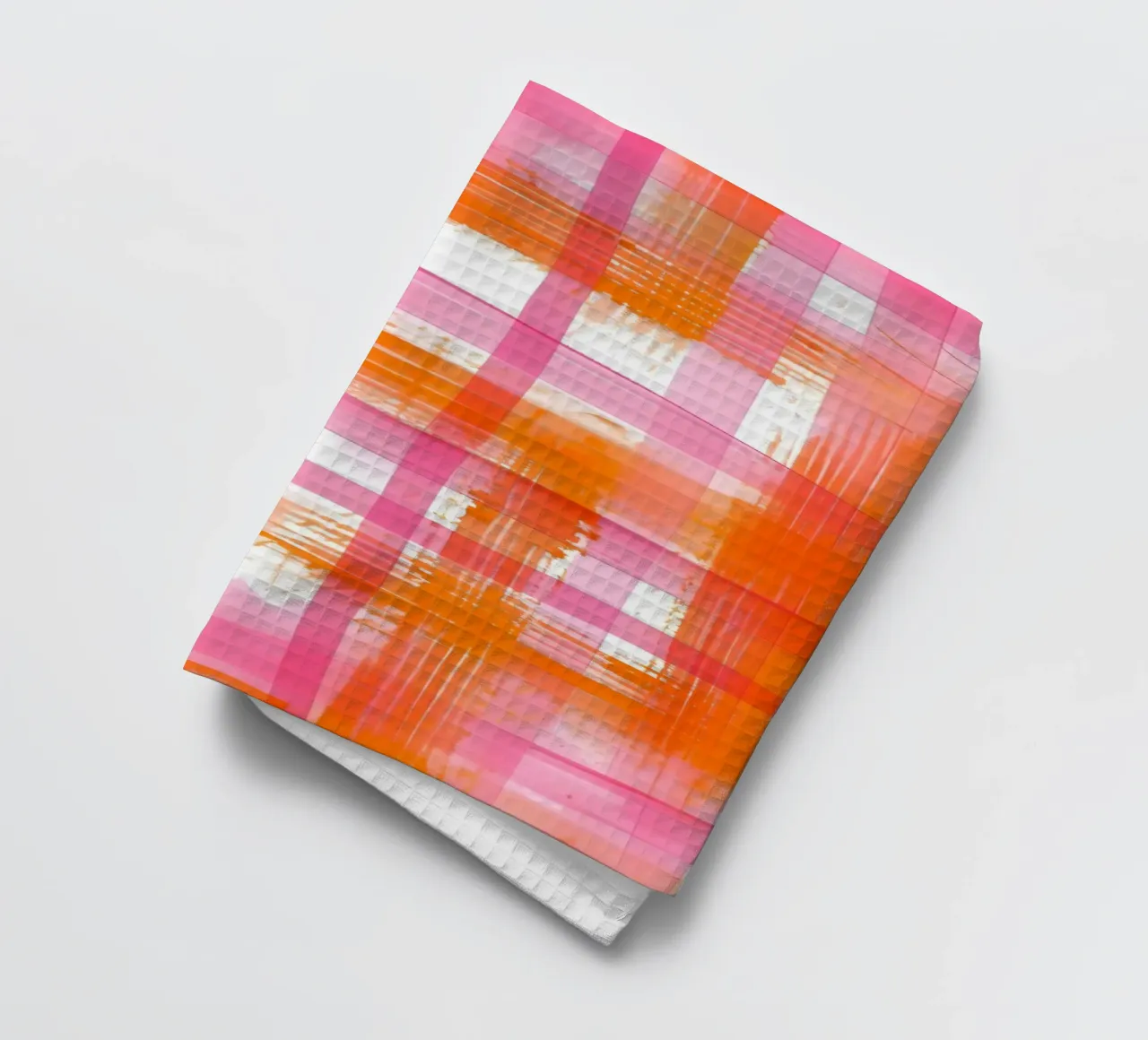 Pink Orange Gingham Abstract Geometric Pop Art Grid tea towel by NorwesClub
