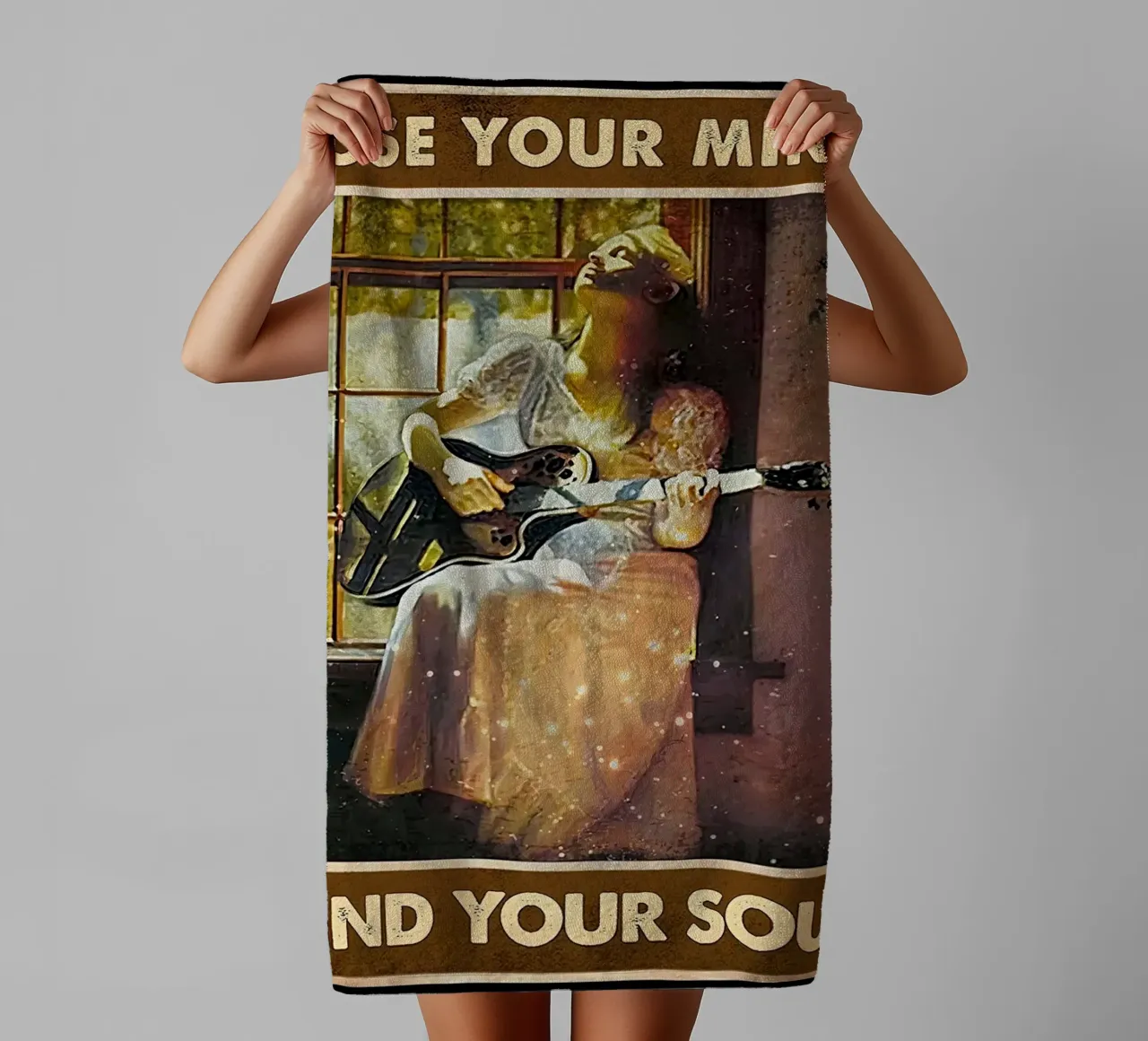 Ragazza suona la chitarra asciugamano da bagno da Aaronshop