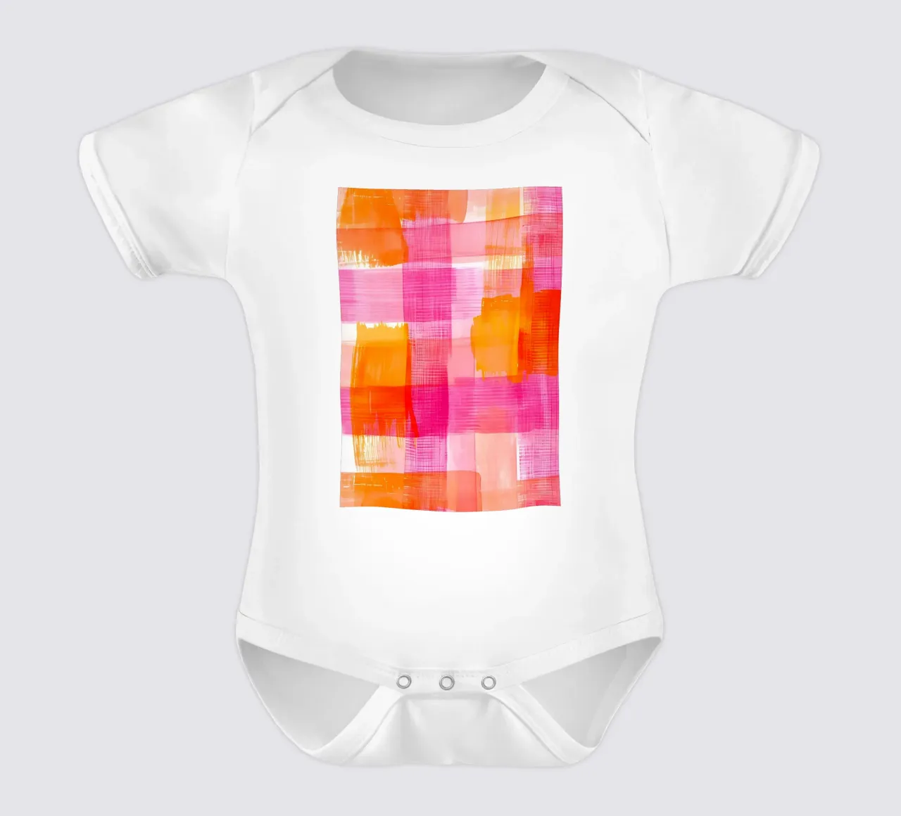 Roze Oranje Abstract Geruite Geometrische Pop Art Print babyrompertje korte mouwen van NorwesClub