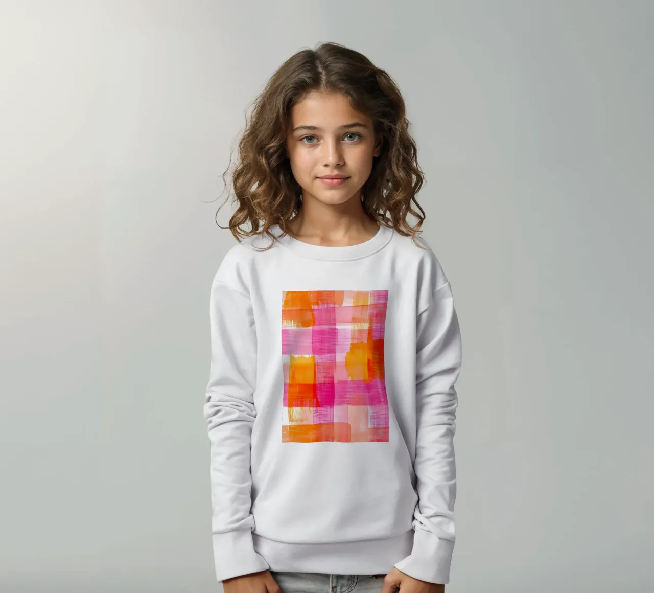 Stampa pop d'arte geometrica astratta a scacchi rosa-arancio felpa bambino da NorwesClub