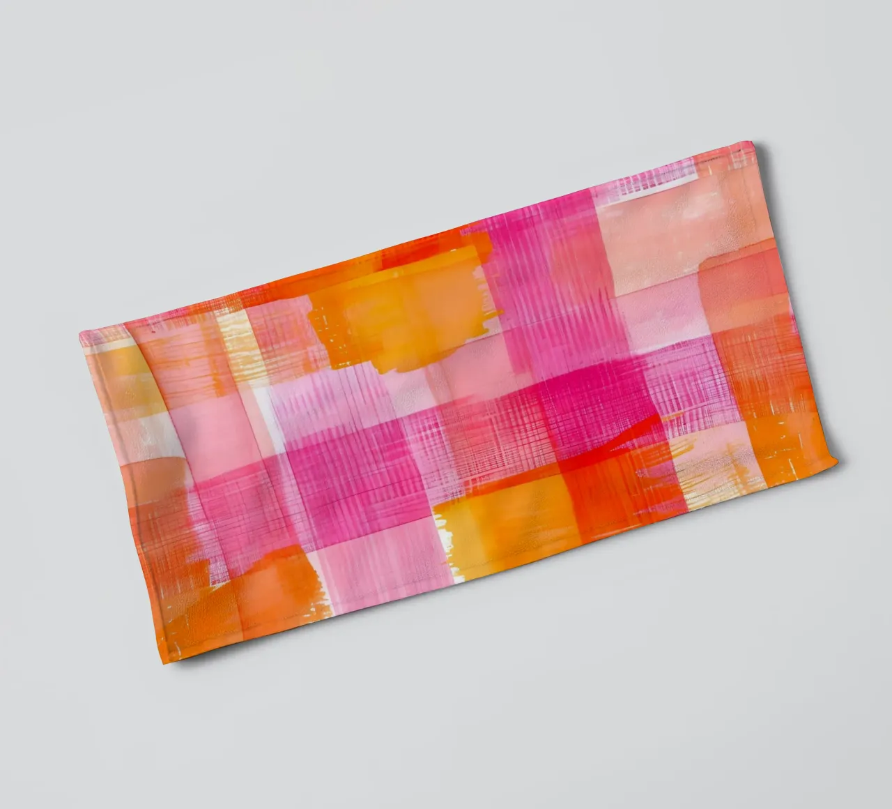 Stampa pop d'arte geometrica astratta a scacchi rosa-arancio asciugamano da bagno da NorwesClub