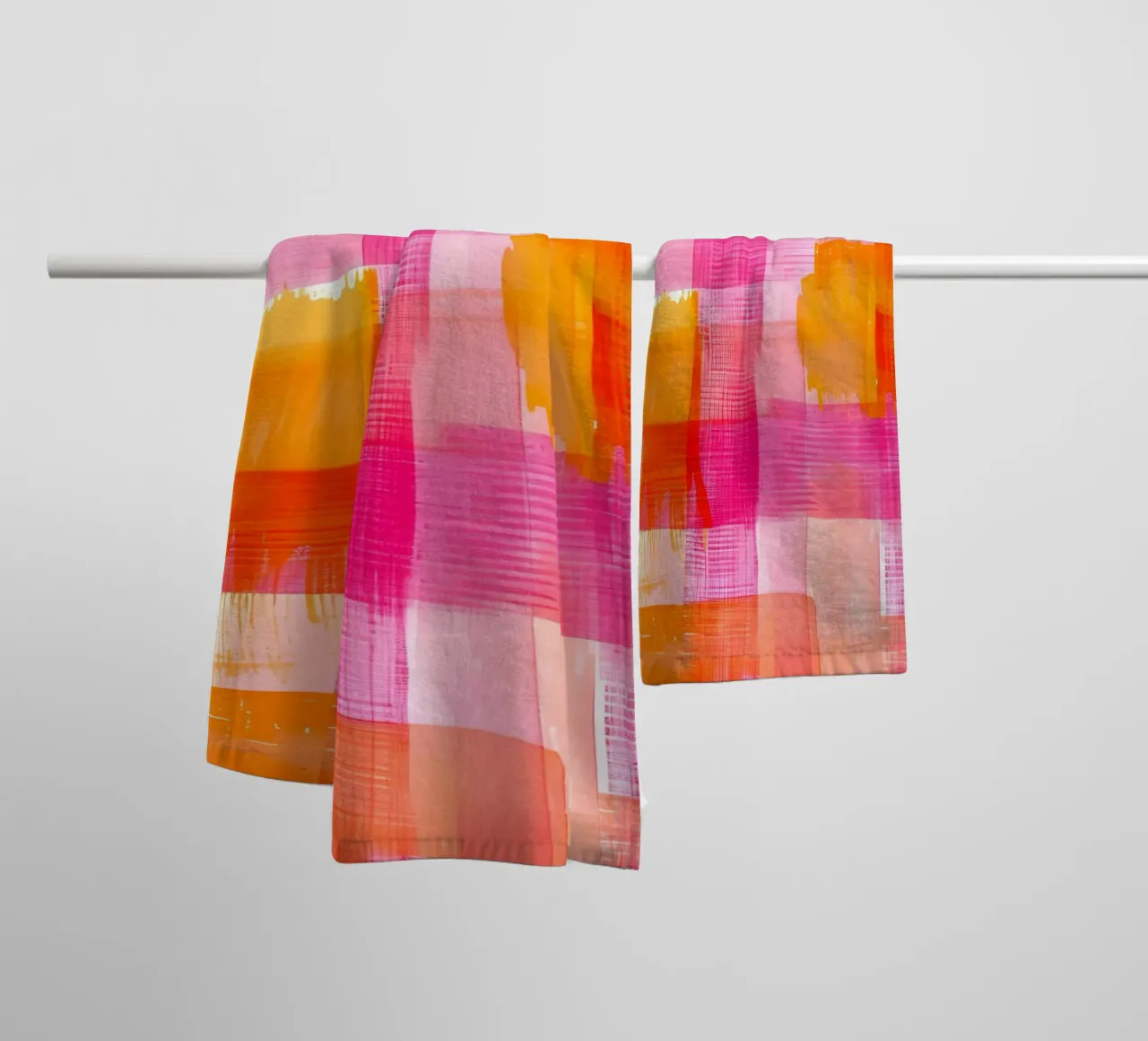 Stampa pop d'arte geometrica astratta a scacchi rosa-arancio asciugamano da bagno da NorwesClub