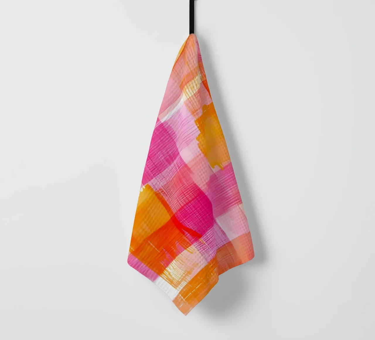 Stampa pop d'arte geometrica astratta a scacchi rosa-arancio canovaccio da cucina da NorwesClub