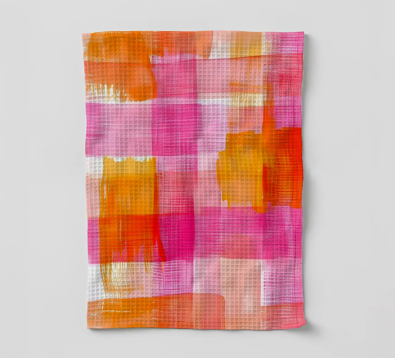 Stampa pop d'arte geometrica astratta a scacchi rosa-arancio canovaccio da cucina da NorwesClub