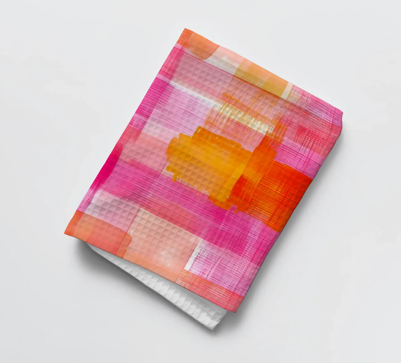 Stampa pop d'arte geometrica astratta a scacchi rosa-arancio canovaccio da cucina da NorwesClub