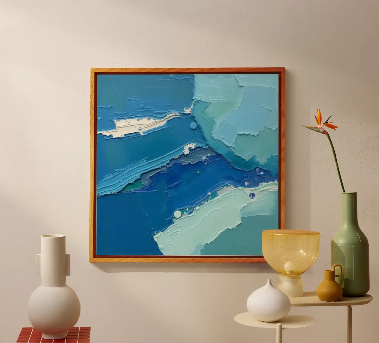 Pittura astratta colorata di colore blu con strati di texture plexiglass da DesignDoodle