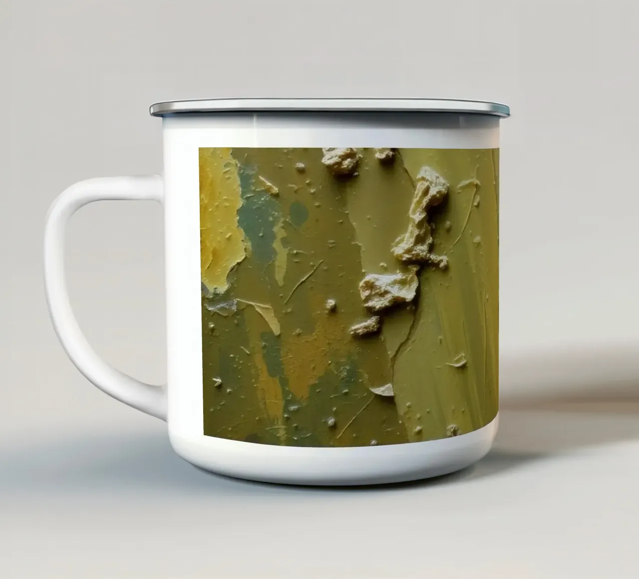Uniek abstract schilderij met getextureerd oppervlak emaille mok van DesignDoodle