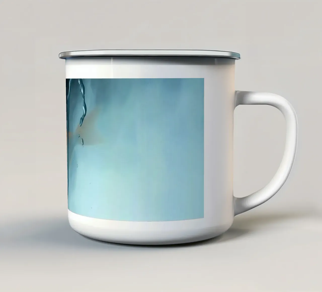 goldfish swimming through misty water in a serene aquarium enamel mug by DesignDoodle