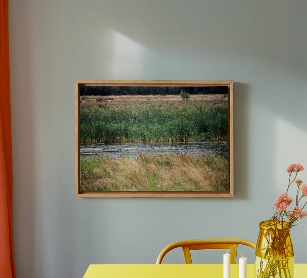 Paesaggio umido con canne e anatre tela con Cornice a cassetta da Jack C Photography