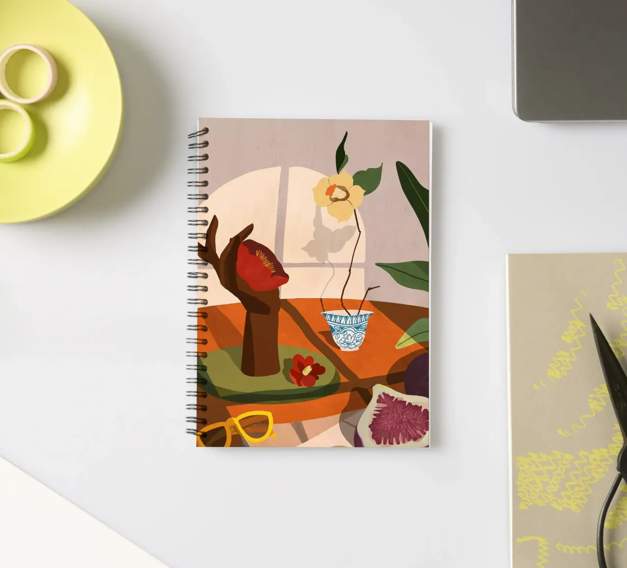 Fig & Camelia spiral notebook by Arty Guava