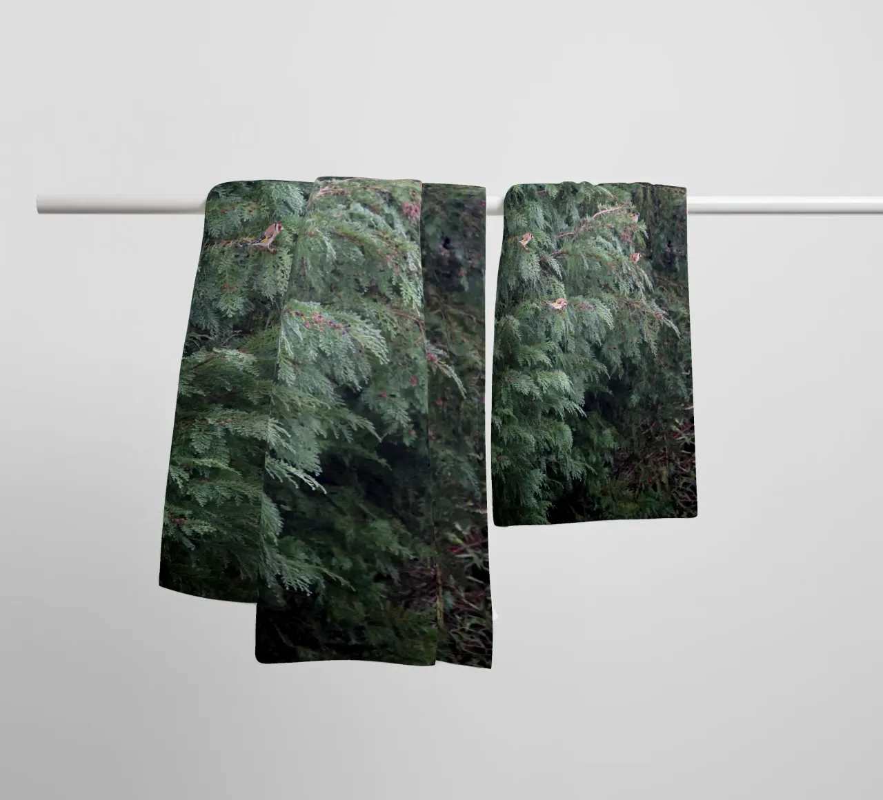 Cardellini su un albero di conifere asciugamano da bagno da Jack C Photography