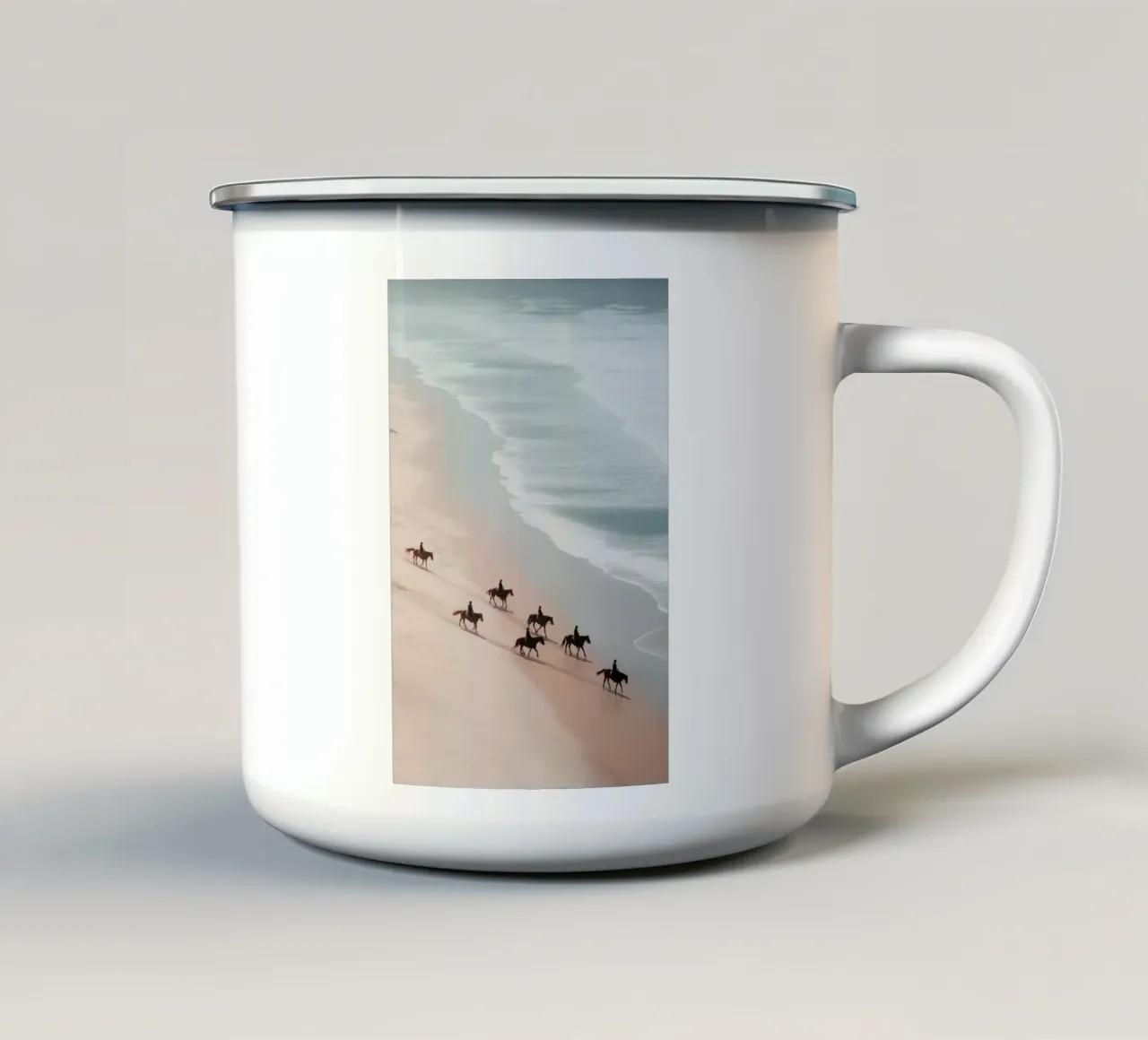 Equitazione sulla spiaggia tazza in smalto da Indigo Tides Art