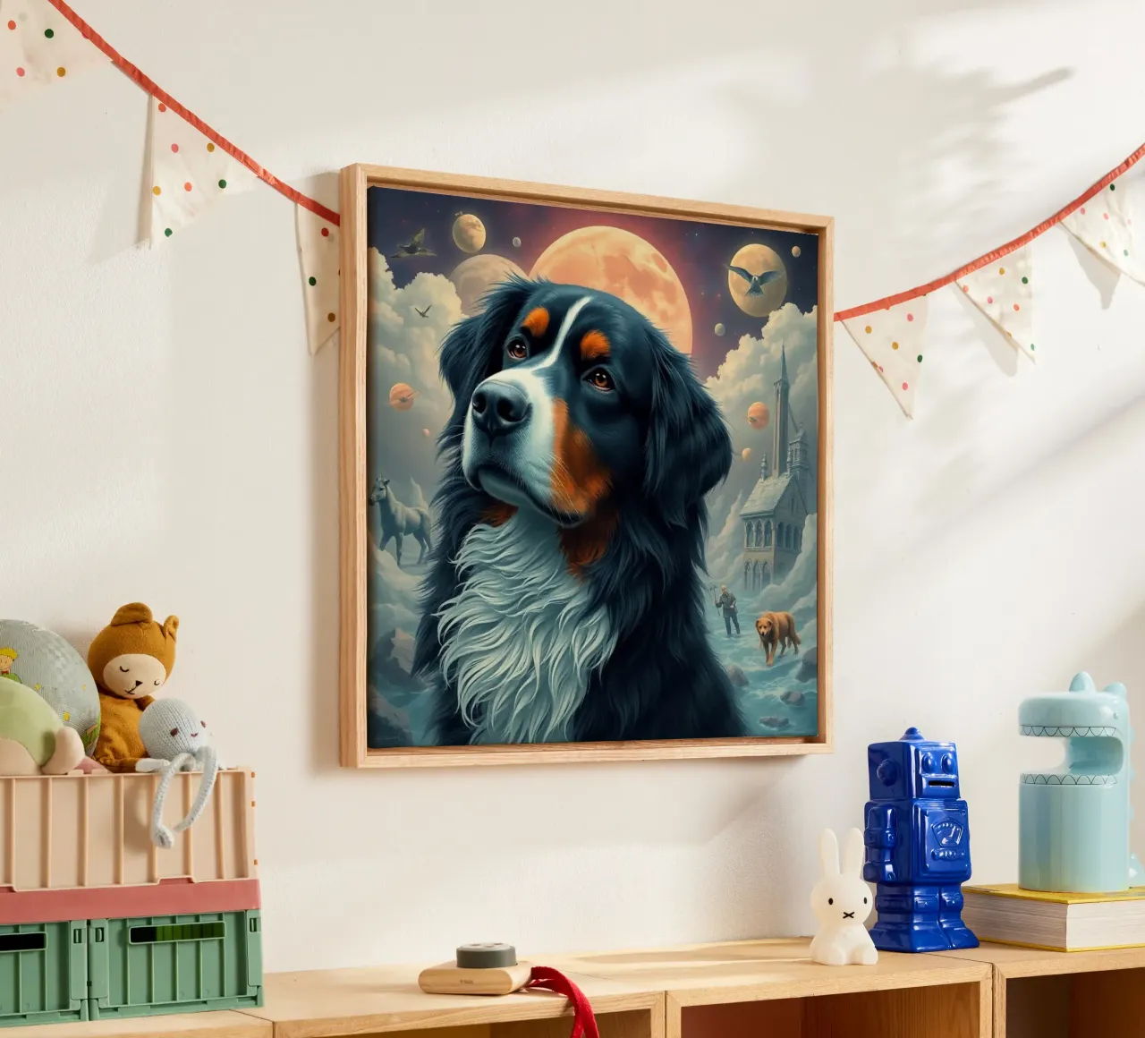 Beautiful Bernese Mountain Dog #140 canvas with Floater frame by Yumis.Beargang.and.Me