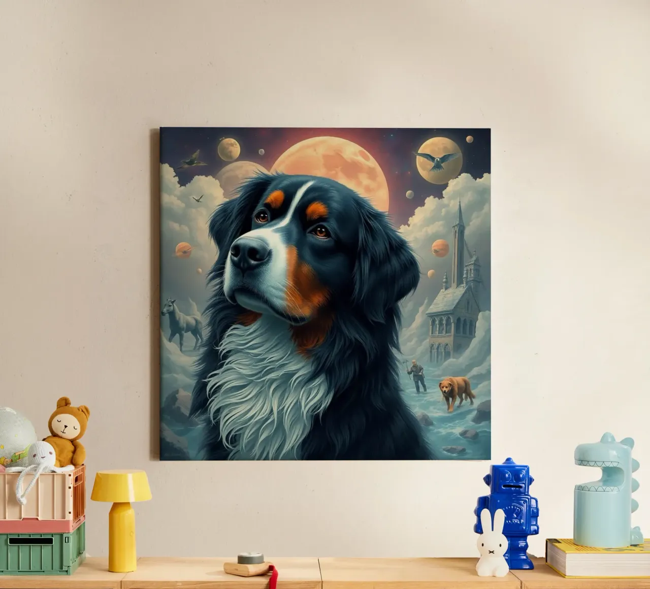 Beautiful Bernese Mountain Dog #140 canvas with Floater frame by Yumis.Beargang.and.Me