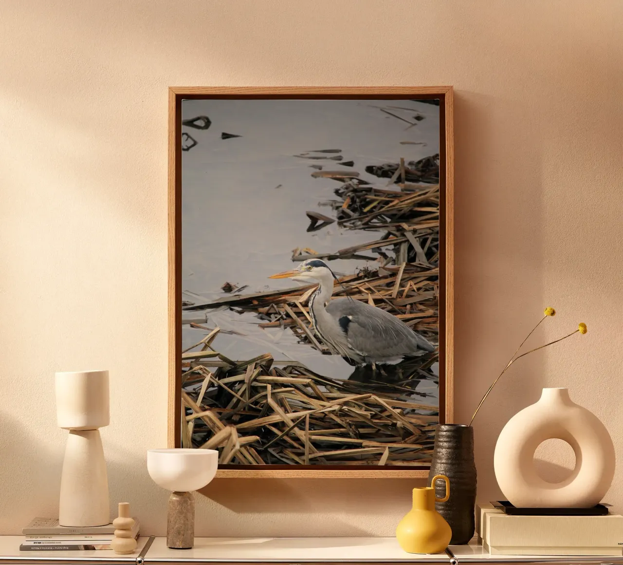 Reiger in het rietveld canvas met Baklijst van Jack C Photography