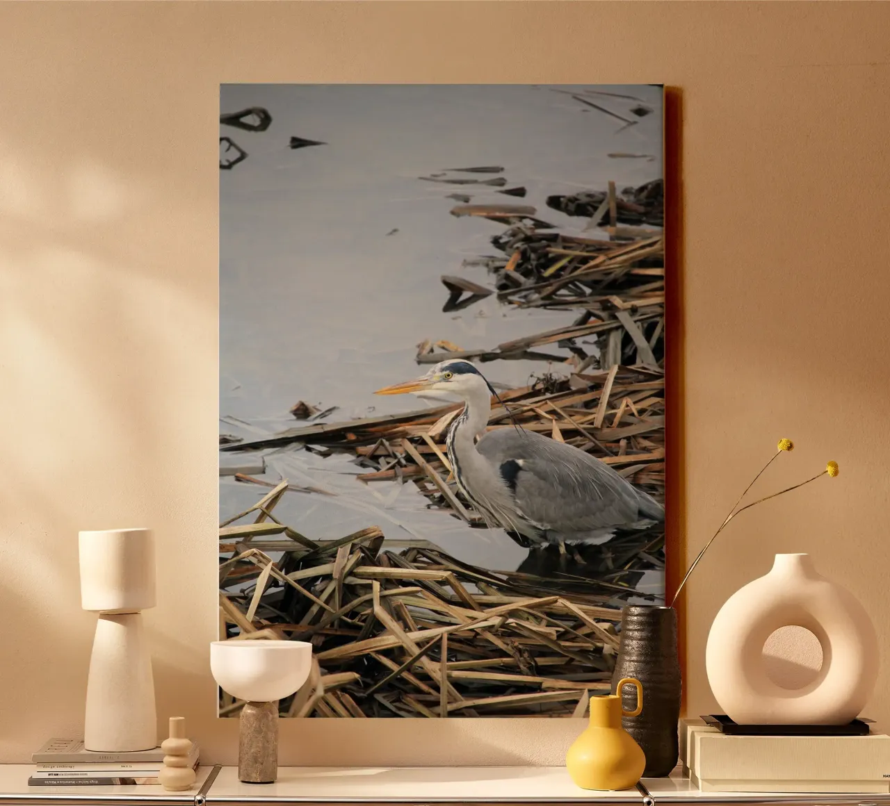 Reiger in het rietveld canvas met Baklijst van Jack C Photography