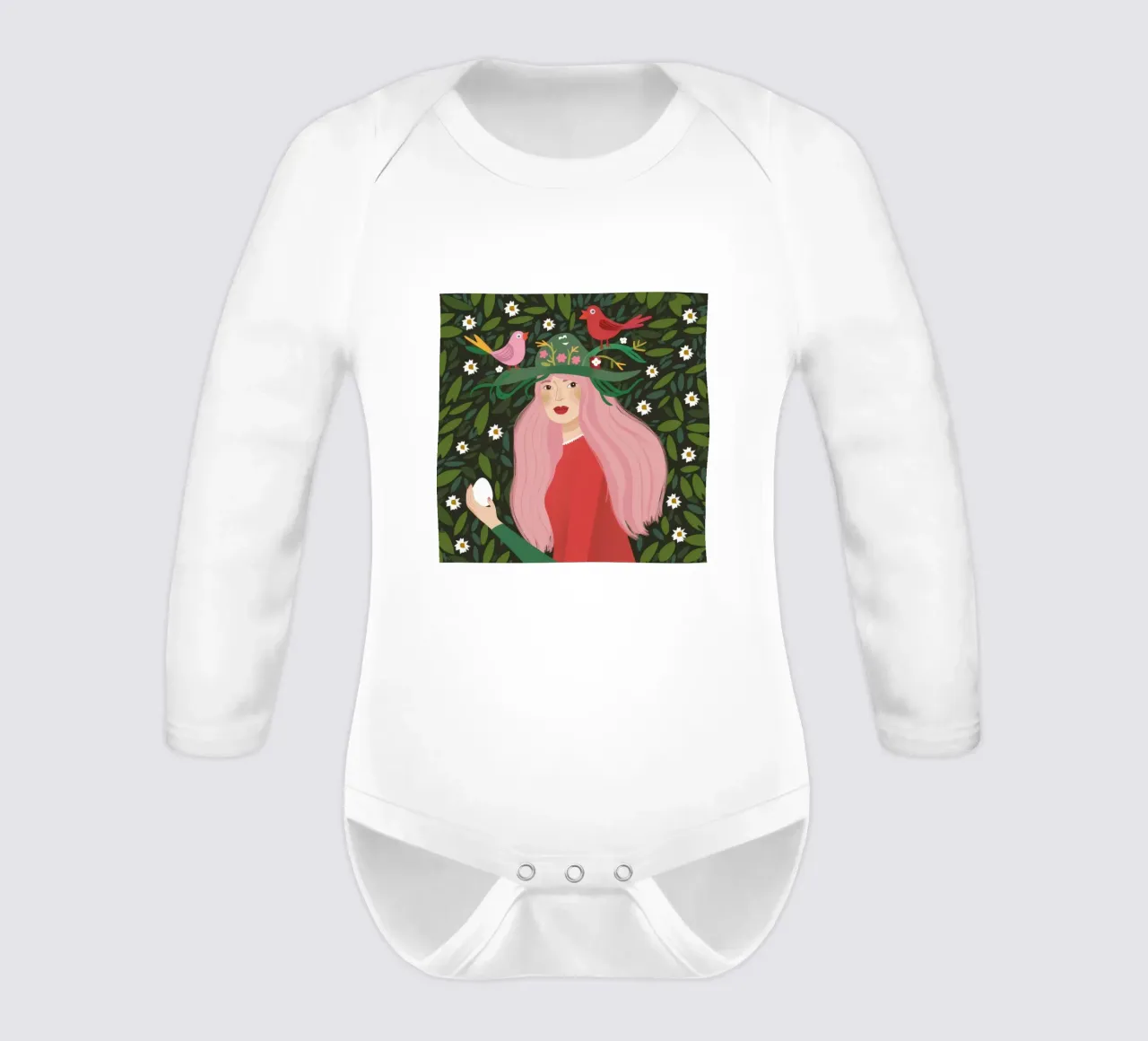 Enchanted Forest Maiden long-sleeve baby romper by Ivory Frame