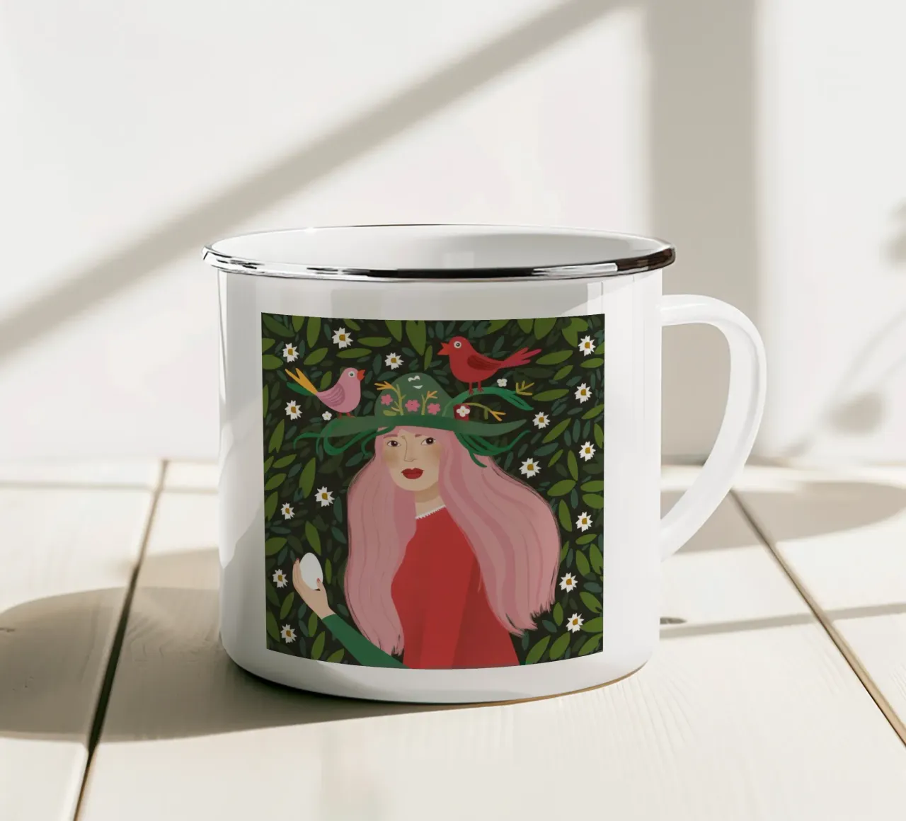 Fanciulla della foresta incantata tazza in smalto da Ivory Frame