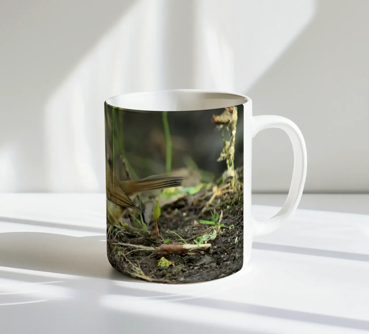 Pettirosso sul suolo della foresta tazza in ceramica da Jack C Photography