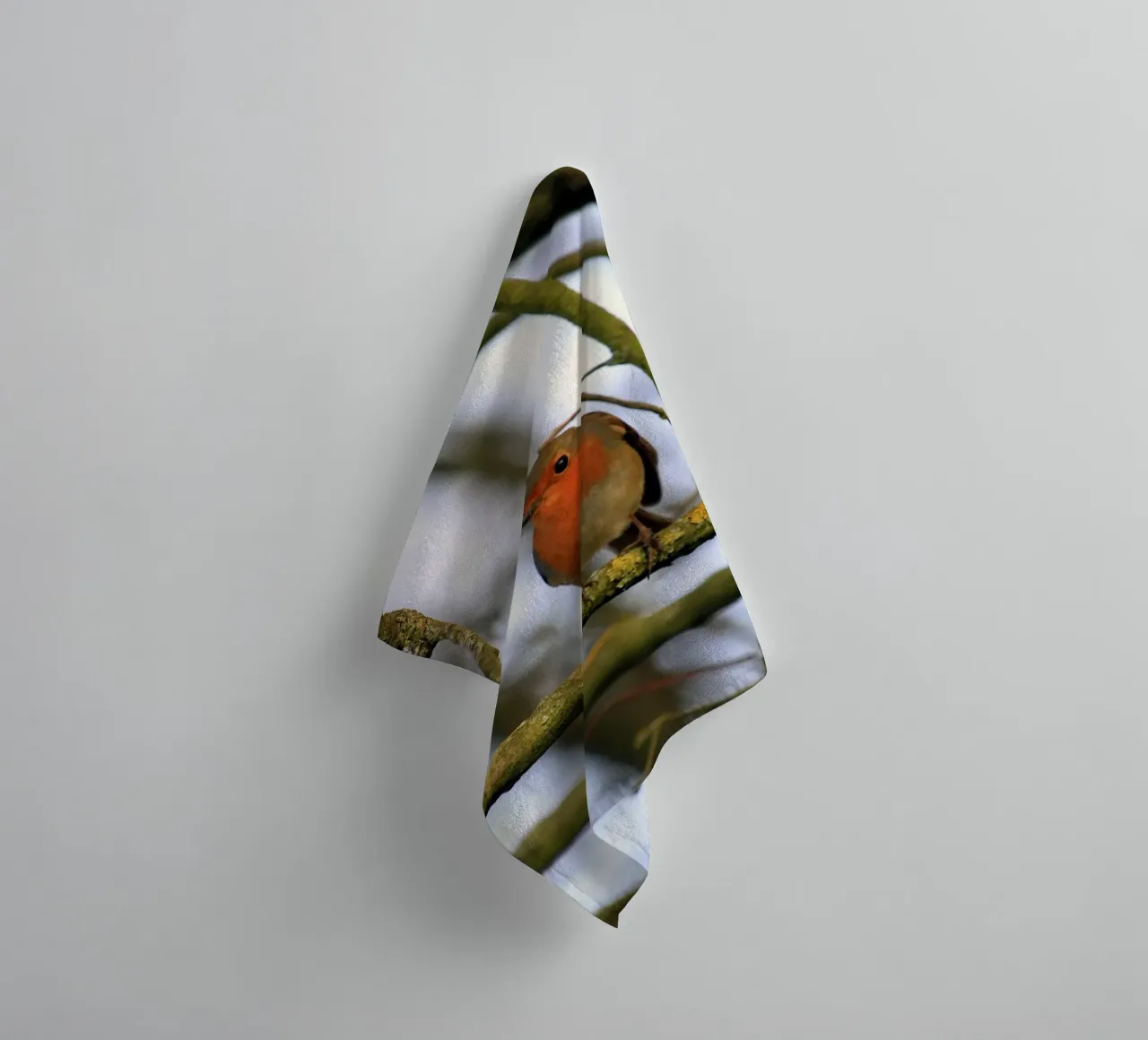 Robin Perched on a Branch in an Winter Tree towel by Jack C Photography