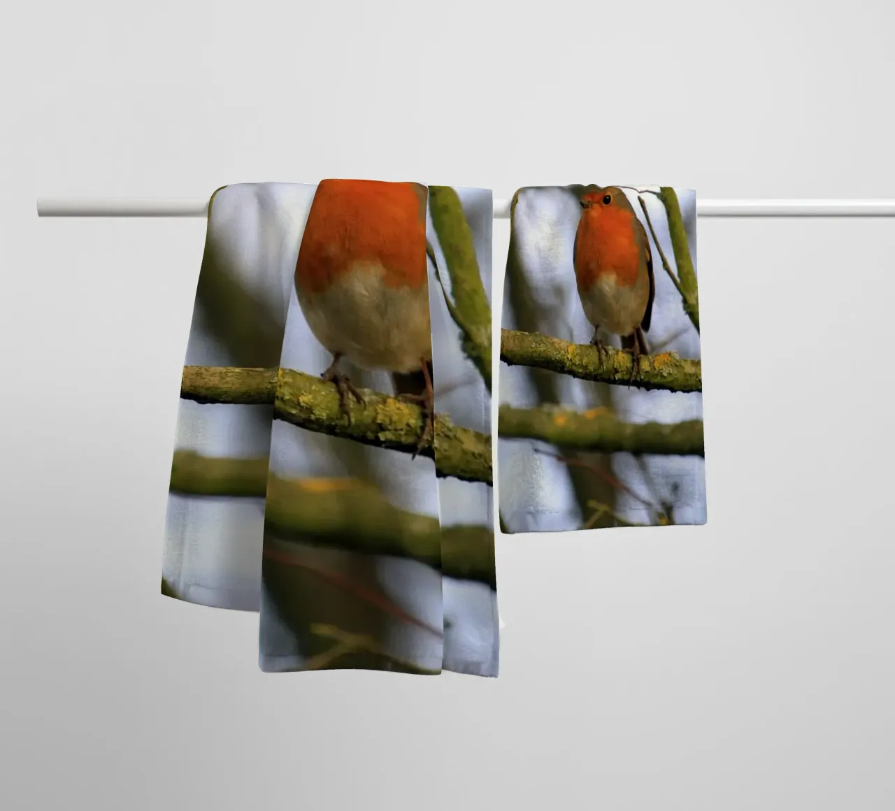 Robin Perched on a Branch in an Winter Tree towel by Jack C Photography