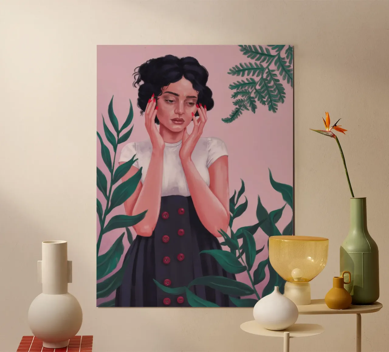 Sogno floreale pensoso poster con telaio in plastica da Ivory Frame