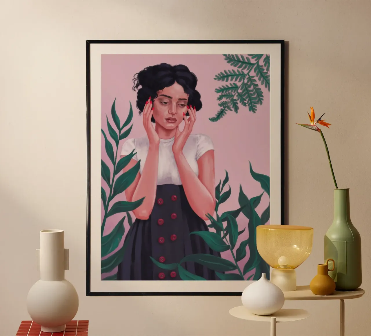 Sogno floreale pensoso poster con telaio in plastica da Ivory Frame