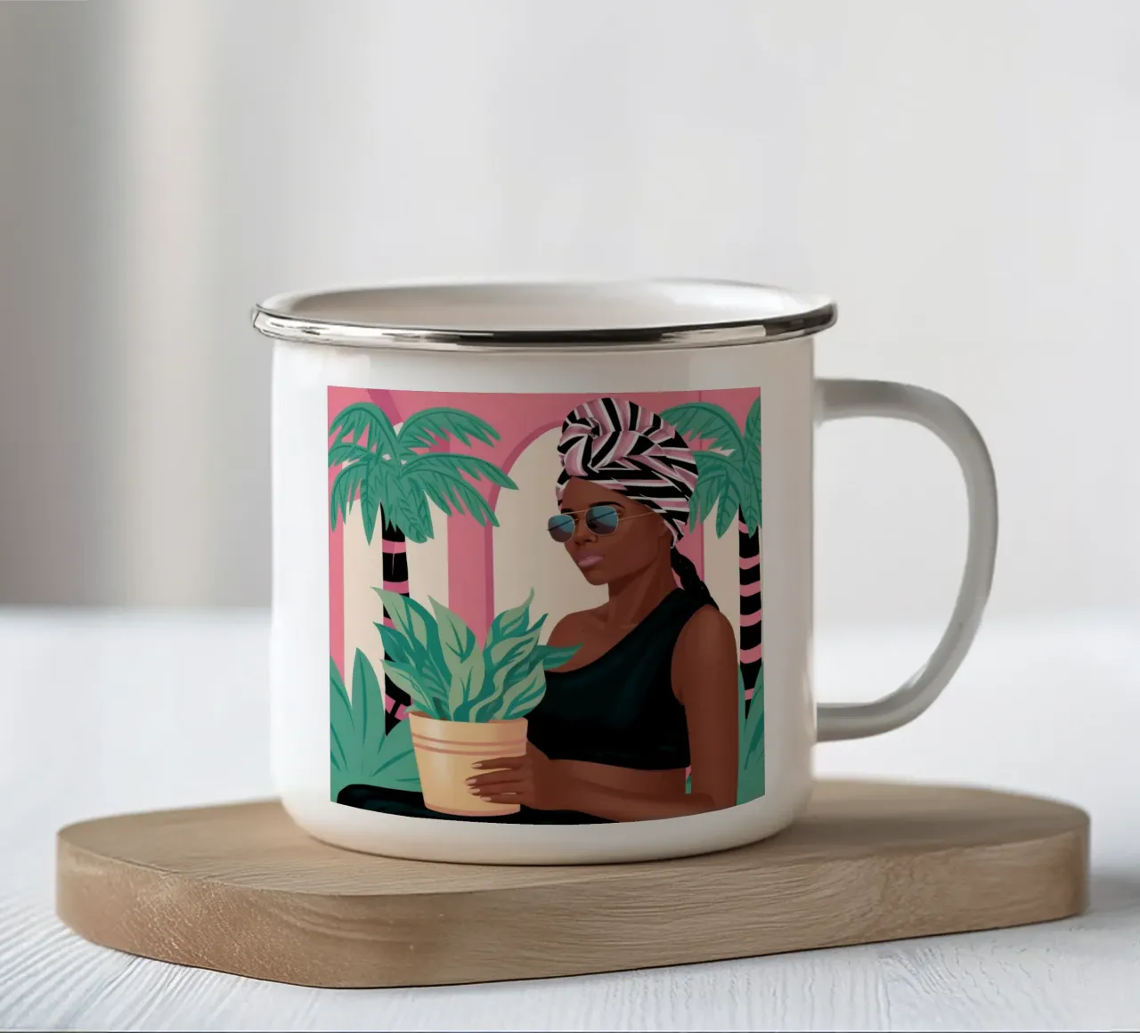 Abbraccio di piante tropicali tazza in smalto da Ivory Frame