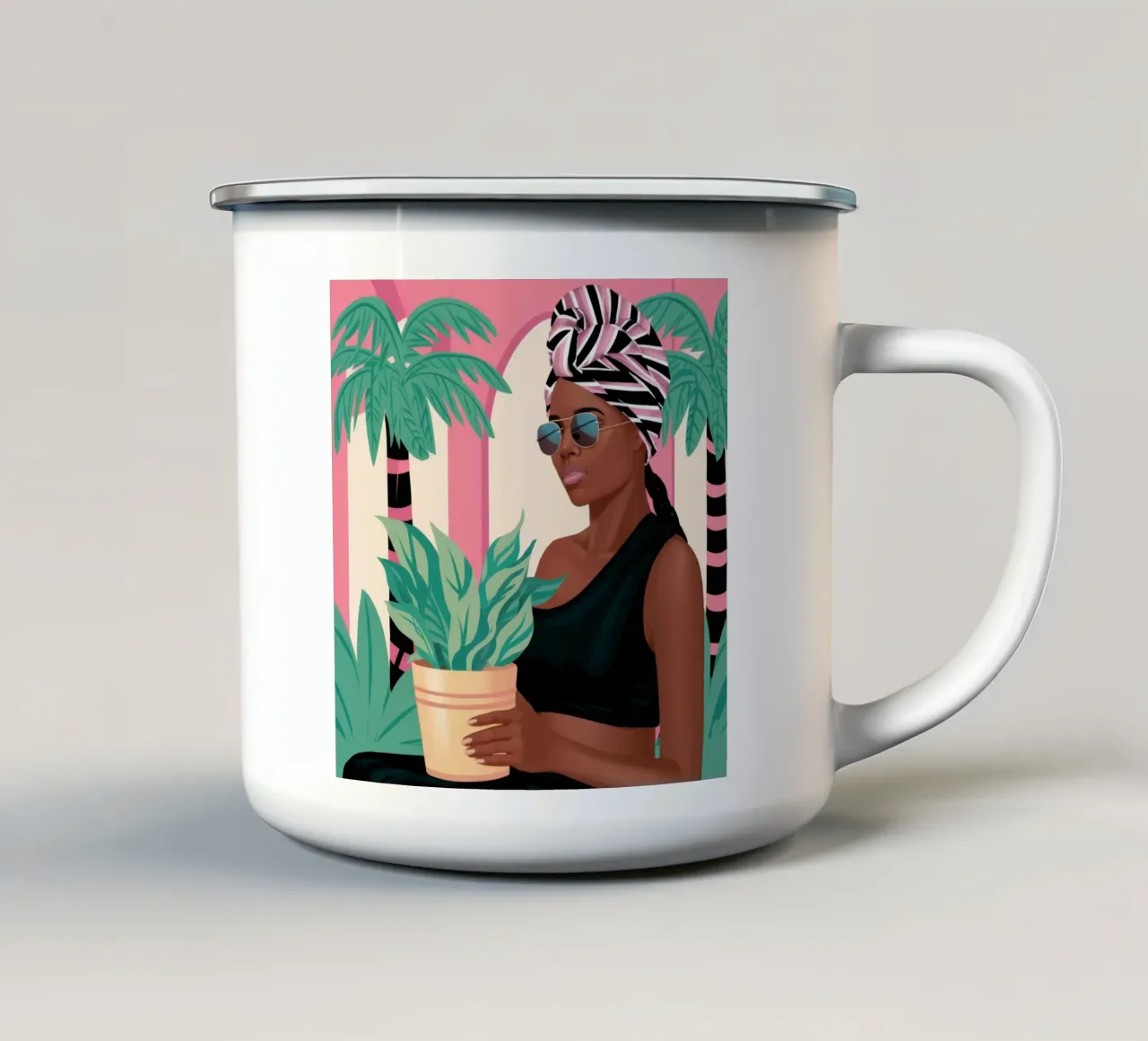 Abbraccio di piante tropicali tazza in smalto da Ivory Frame