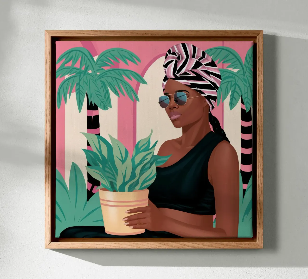 Tropische plant omarmen canvas met Baklijst van Ivory Frame