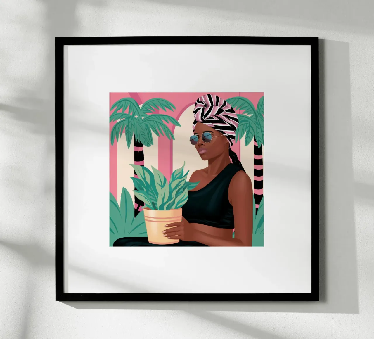 Abbraccio di piante tropicali poster con telaio in alluminio da Ivory Frame