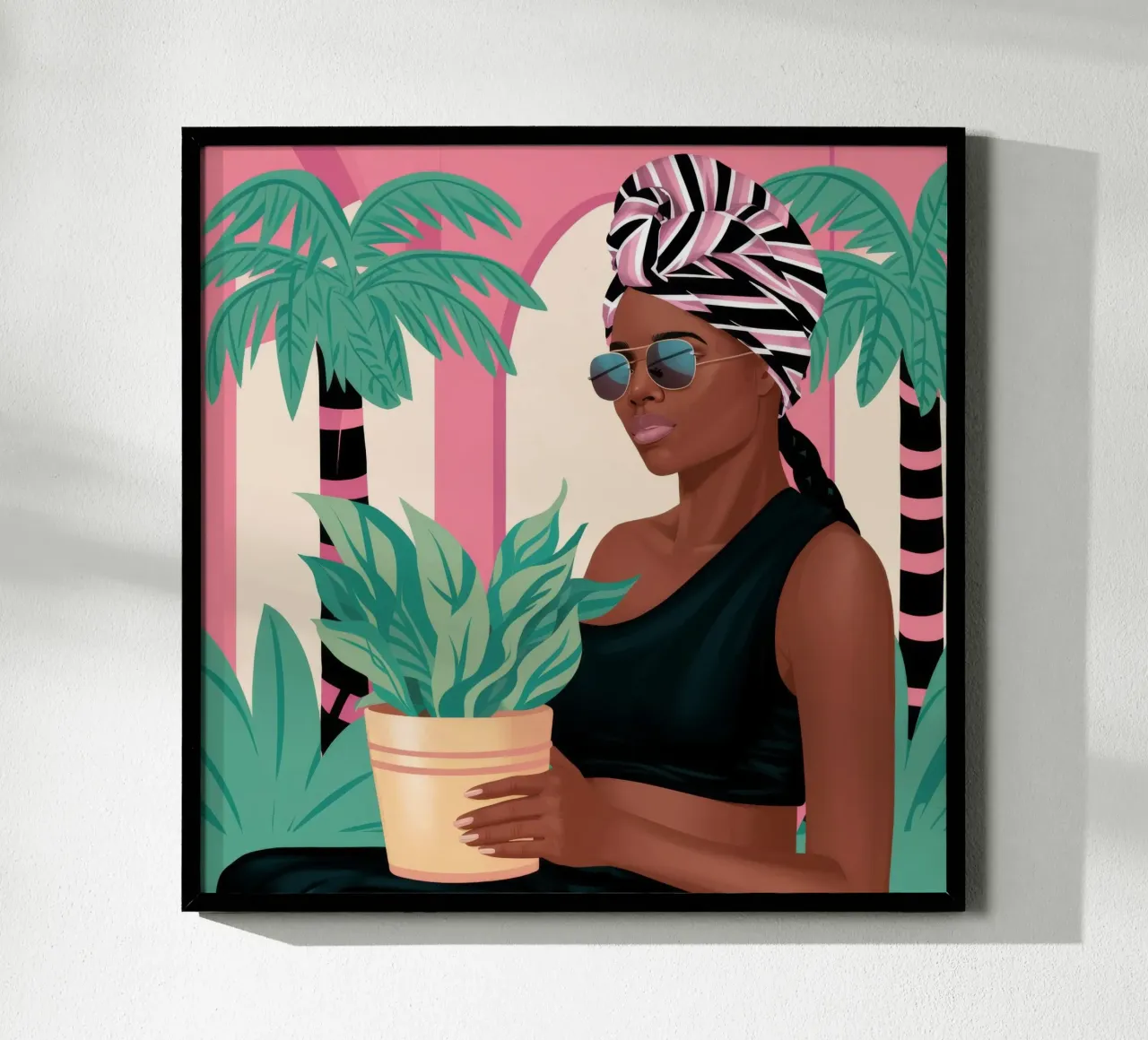 Abbraccio di piante tropicali poster con telaio in alluminio da Ivory Frame