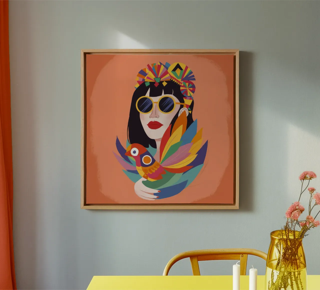 Levendige gevederde geest canvas met Baklijst van Ivory Frame