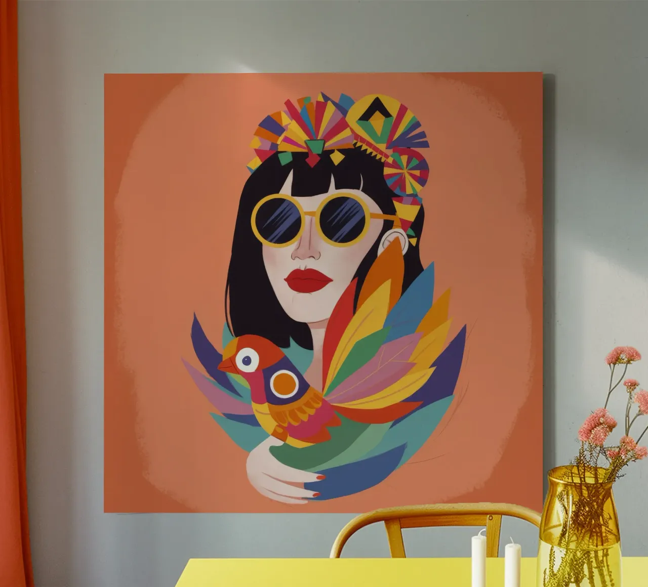 Levendige gevederde geest canvas met Baklijst van Ivory Frame