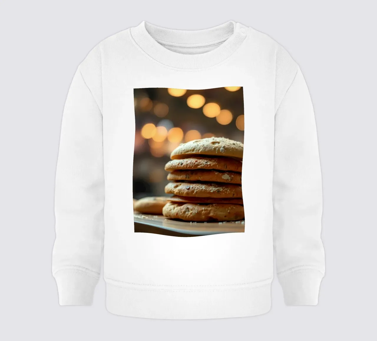 Freshly baked bread rolls stacked on a wooden surface baby sweatshirt by DesignDoodle