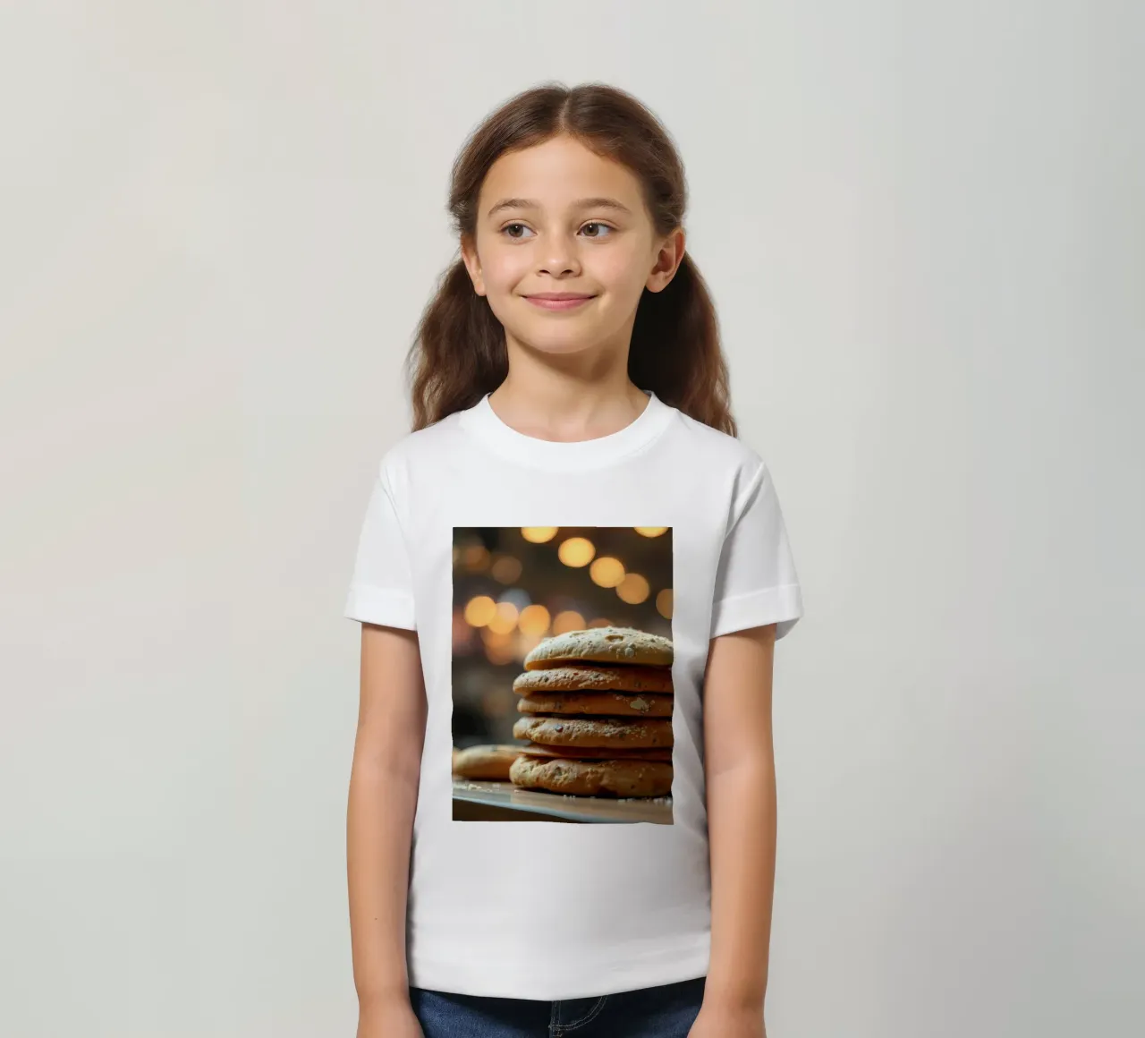 Freshly baked bread rolls stacked on a wooden surface kids t-shirt by DesignDoodle