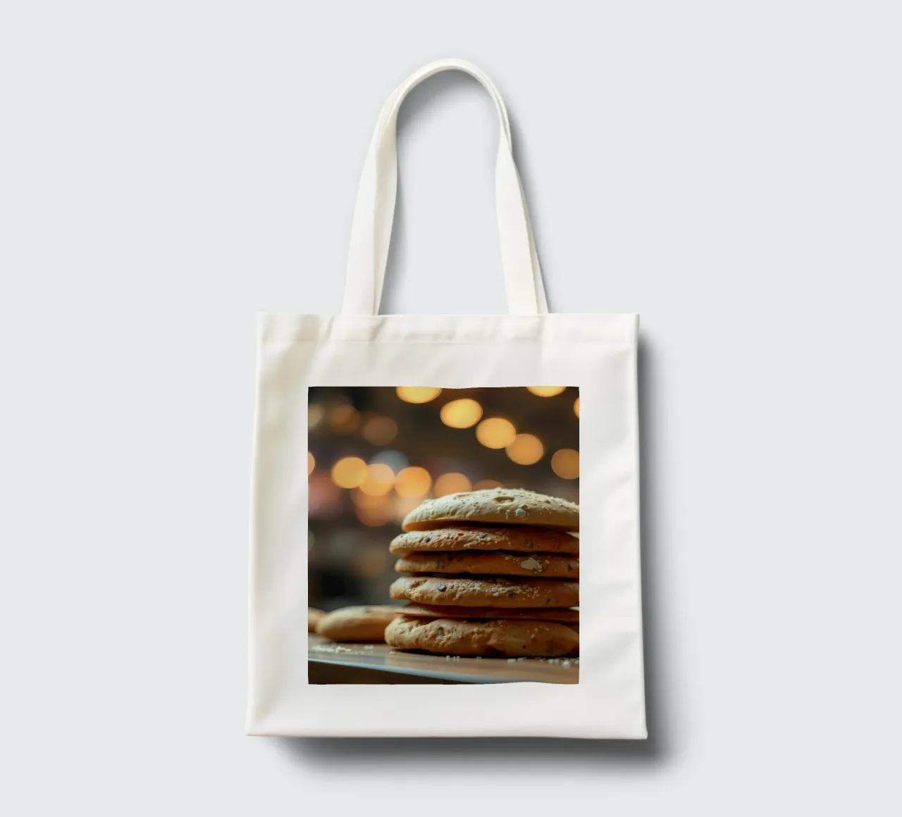 Freshly baked bread rolls stacked on a wooden surface tote bag by DesignDoodle