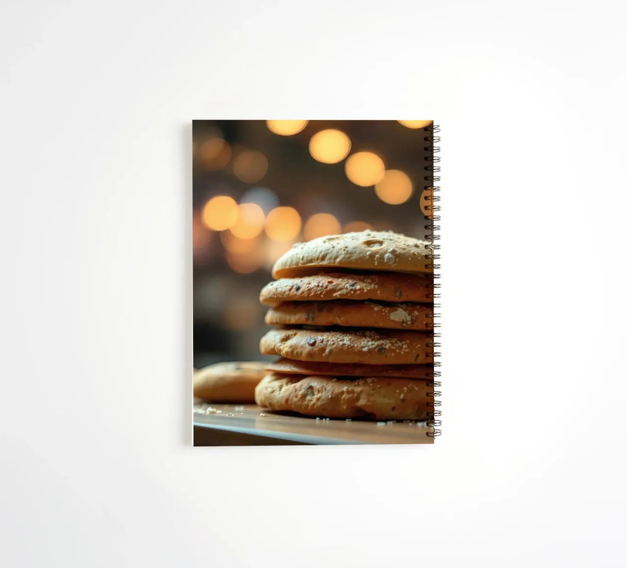 Freshly baked bread rolls stacked on a wooden surface spiral notebook by DesignDoodle